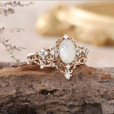 Anello Donna Intarsio Opale Oro Rosa – Eleganza Geometrica