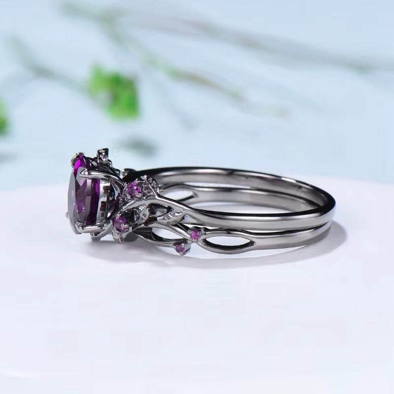 Anello Retrò Viola con Rosa Nera/Croce