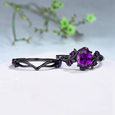 Anello Retrò Viola con Rosa Nera/Croce