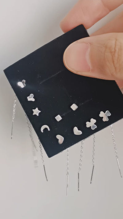 Orecchini in Argento 925 – Luna, Stella, Cuore & Trifoglio