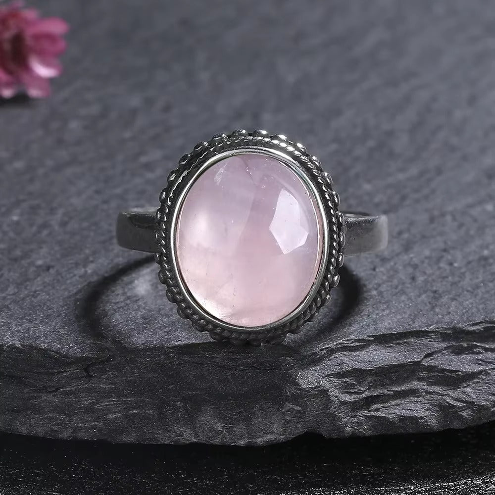 Anello Sole Vintage in Quarzo Rosa – Argento S925