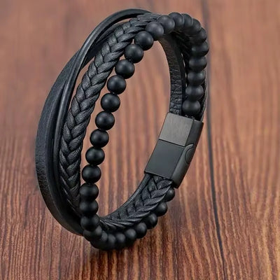 Bracciale in Corda con Ciondolo in Cuoio – Magnete Unisex
