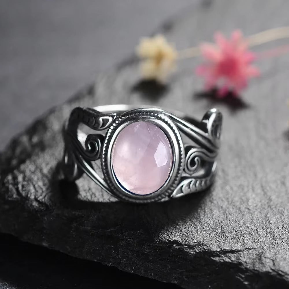 Anello Sole Vintage in Quarzo Rosa – Argento S925