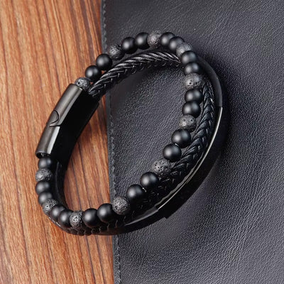 Bracciale in Corda con Ciondolo in Cuoio – Magnete Unisex