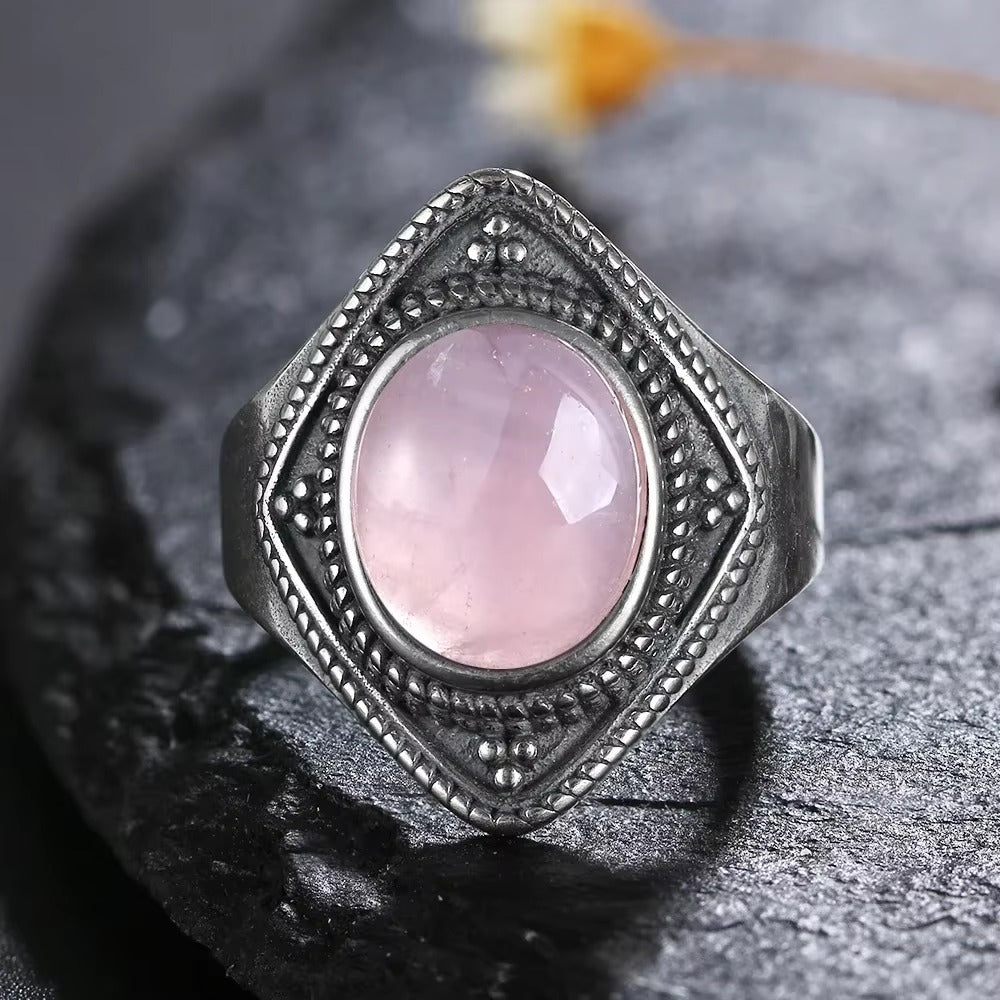 Anello Sole Vintage in Quarzo Rosa – Argento S925