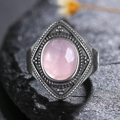 Anello Sole Vintage in Quarzo Rosa – Argento S925