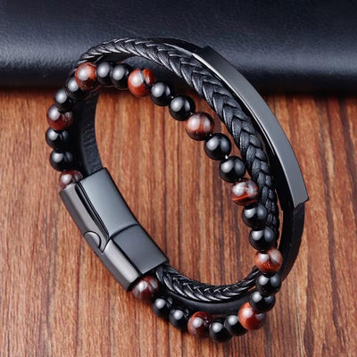 Bracciale in Corda con Ciondolo in Cuoio – Magnete Unisex