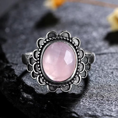 Anello Sole Vintage in Quarzo Rosa – Argento S925