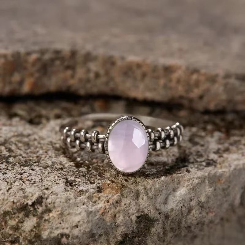 Anello Sole Vintage in Quarzo Rosa – Argento S925