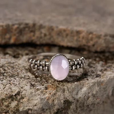 Anello Sole Vintage in Quarzo Rosa – Argento S925
