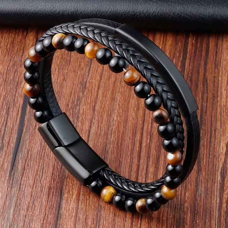 Bracciale in Corda con Ciondolo in Cuoio – Magnete Unisex