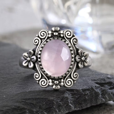 Anello Sole Vintage in Quarzo Rosa – Argento S925