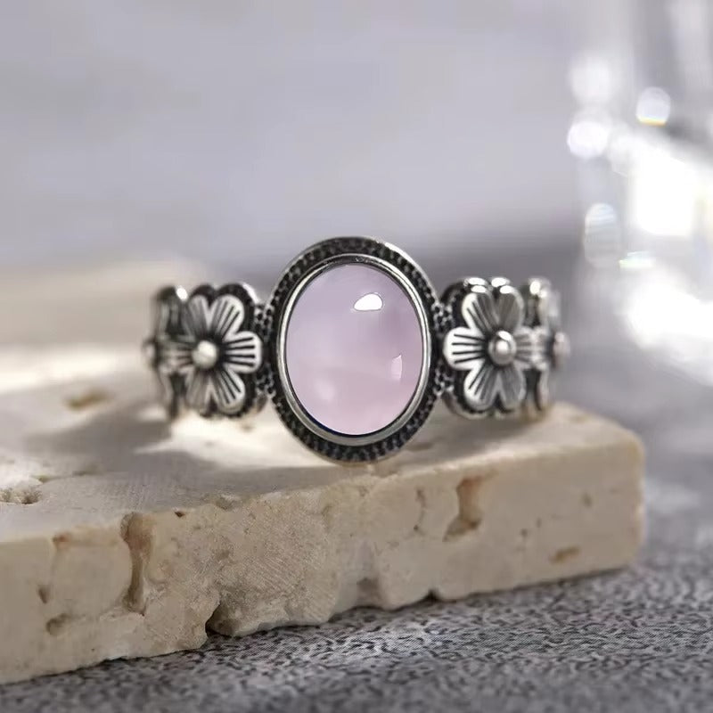 Anello Sole Vintage in Quarzo Rosa – Argento S925