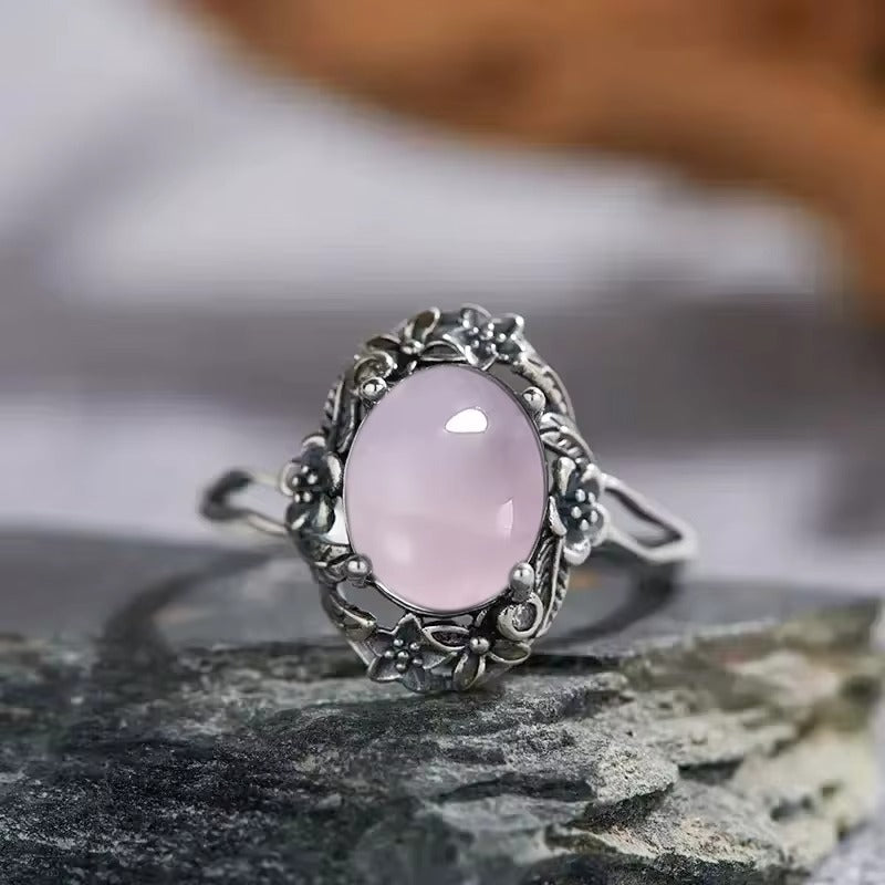 Anello Sole Vintage in Quarzo Rosa – Argento S925