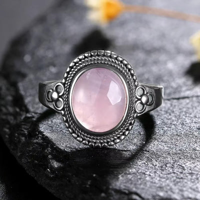 Anello Sole Vintage in Quarzo Rosa – Argento S925