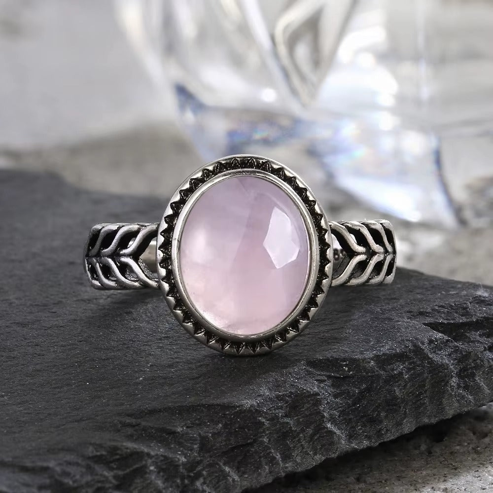 Anello Sole Vintage in Quarzo Rosa – Argento S925