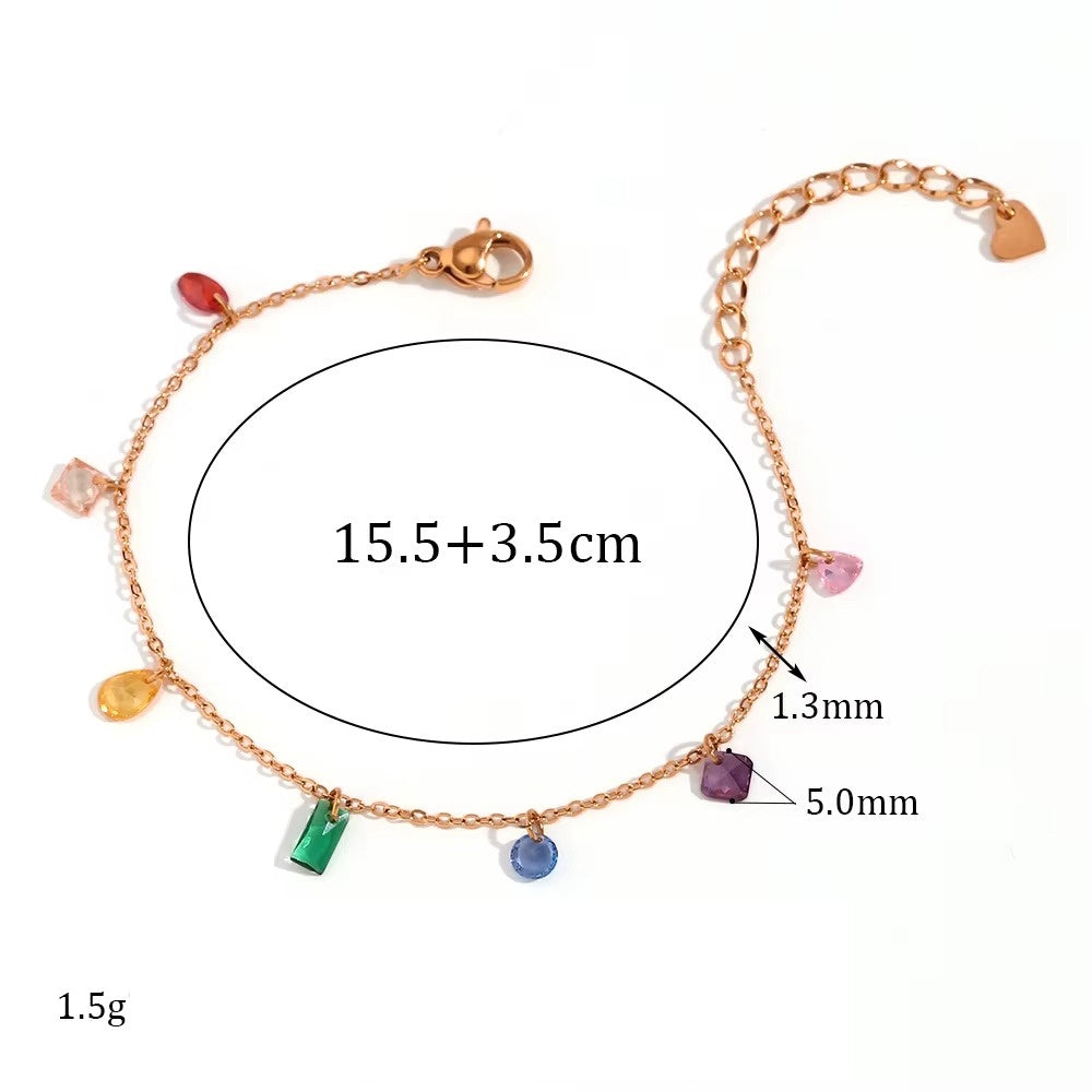 Gioiello 3-in-1 in Acciaio 316L Placcato Oro 18K con Zirconi – Bracciale, Collana e Cavigliera